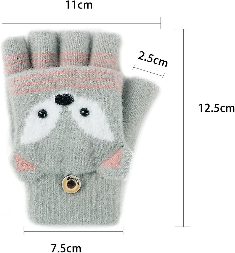 NICEYST Kids Convertible Flip Top Gloves Children Winter Warm Knitted Fingerless Mittens for Boys Girls 6-10 Years Old - Image 3